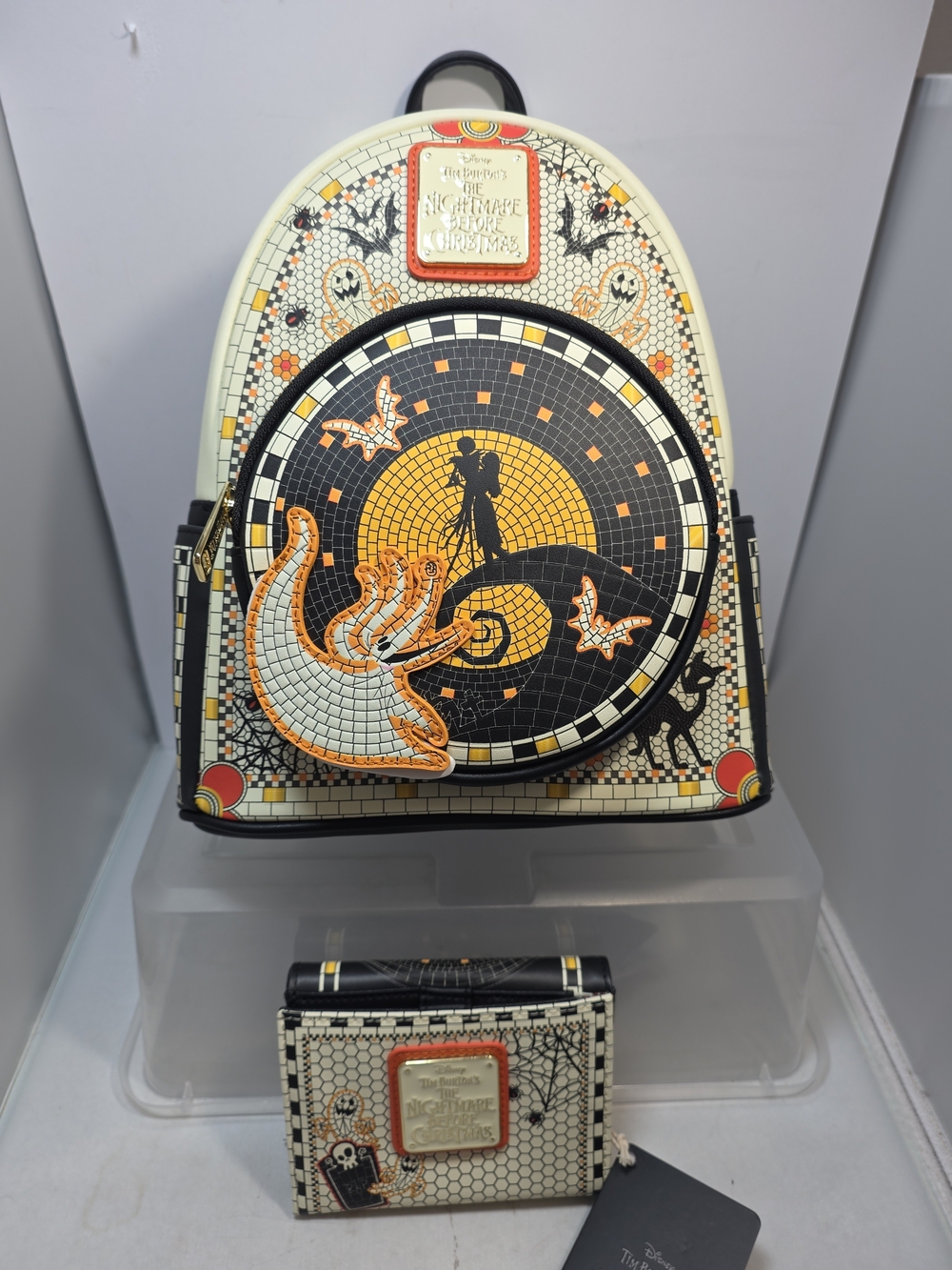 Loungefly Disney Nightmare Before Christmas Mosiac Mini Backpack & Wallet NWT